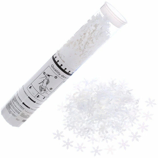 Tun de Confetti, 30 cm, Model Fulgi de Zapada din Hartie, Ambalaj din PET, Alb