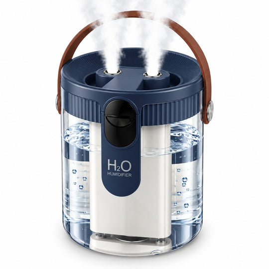 Umidificator de Aer, 1.5 L, 3 Duze de Pulverizare, Portabil si Silentios, Alimentare USB, Utilizare Wireless, Lumina de Veghe Calda, 16x13.75 cm, Albastru Inchis