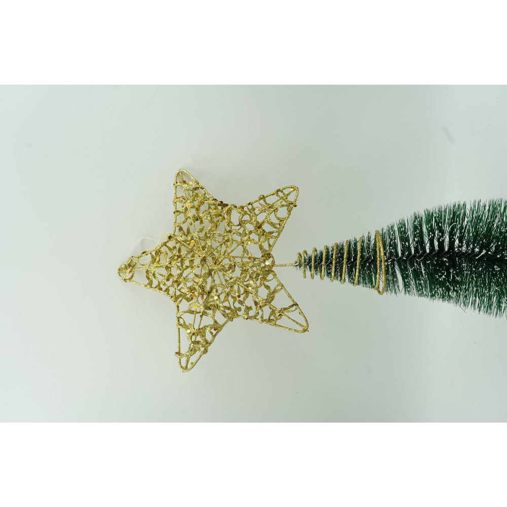 Varf decorativ de brad, Auriu, in forma de Stea, design cu paiete, din Plastic/Metal, 18 cm x 23 cm, Interior/Exterior